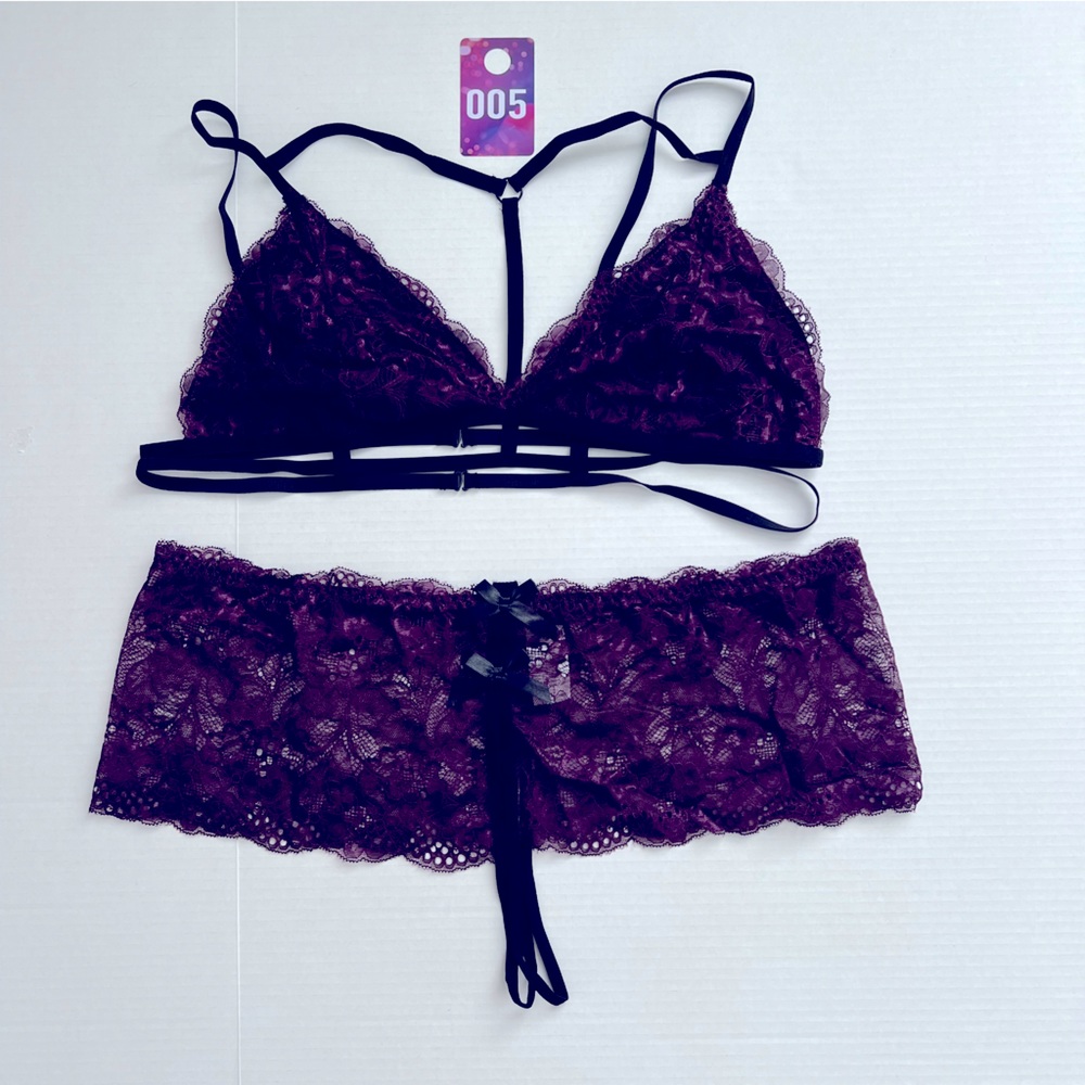 Plus Size Bralette and Boyshort G-String Lingerie Set Purple NWT